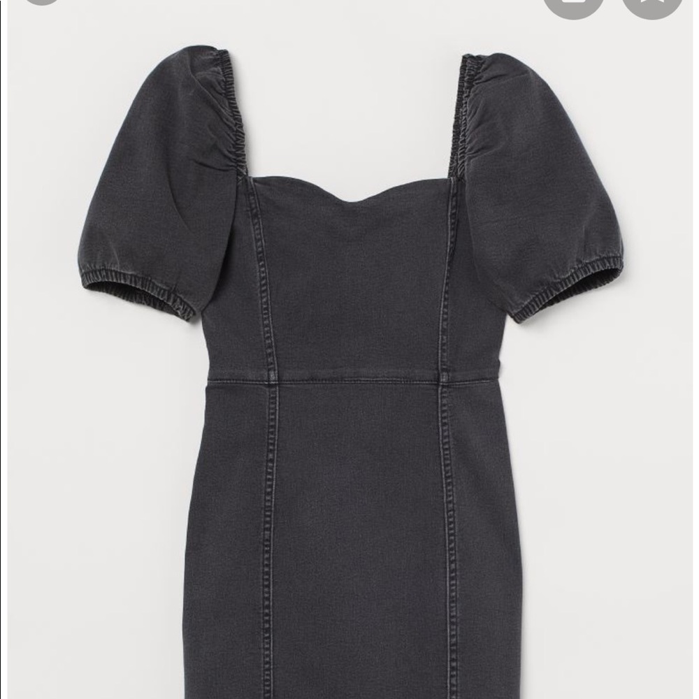 ✨Black denim mini dress w/ puff sleeves & sweetheart neck ✨